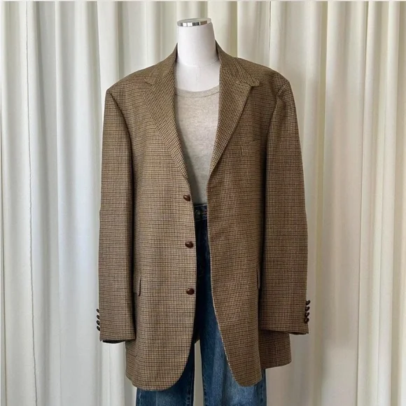 Vintage Brooks Brothers 100% Wool Houndstooth Sport Coat Dark Academia - Picture 5 of 13